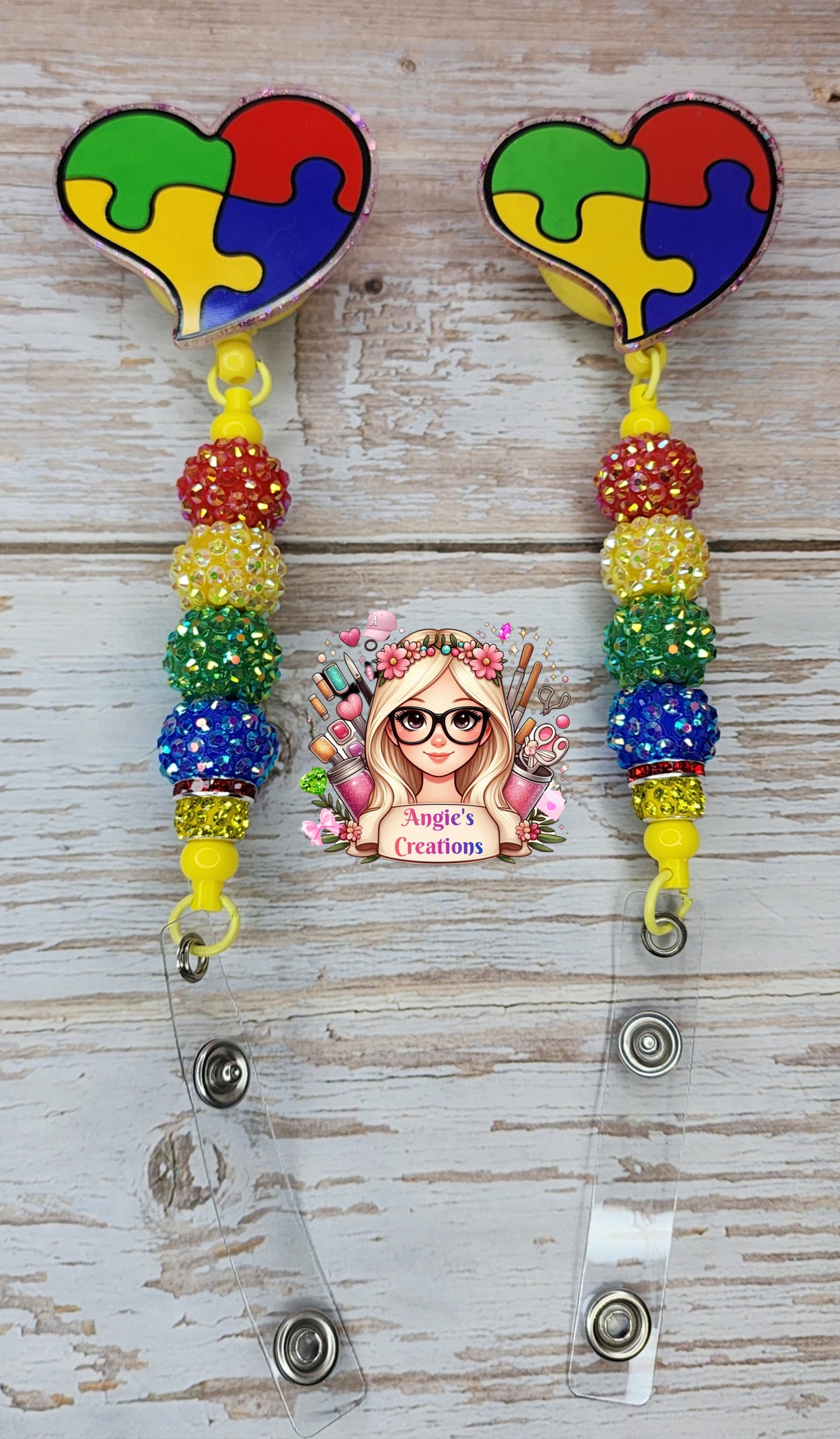 Beaded ID Holder Autism Awareness style