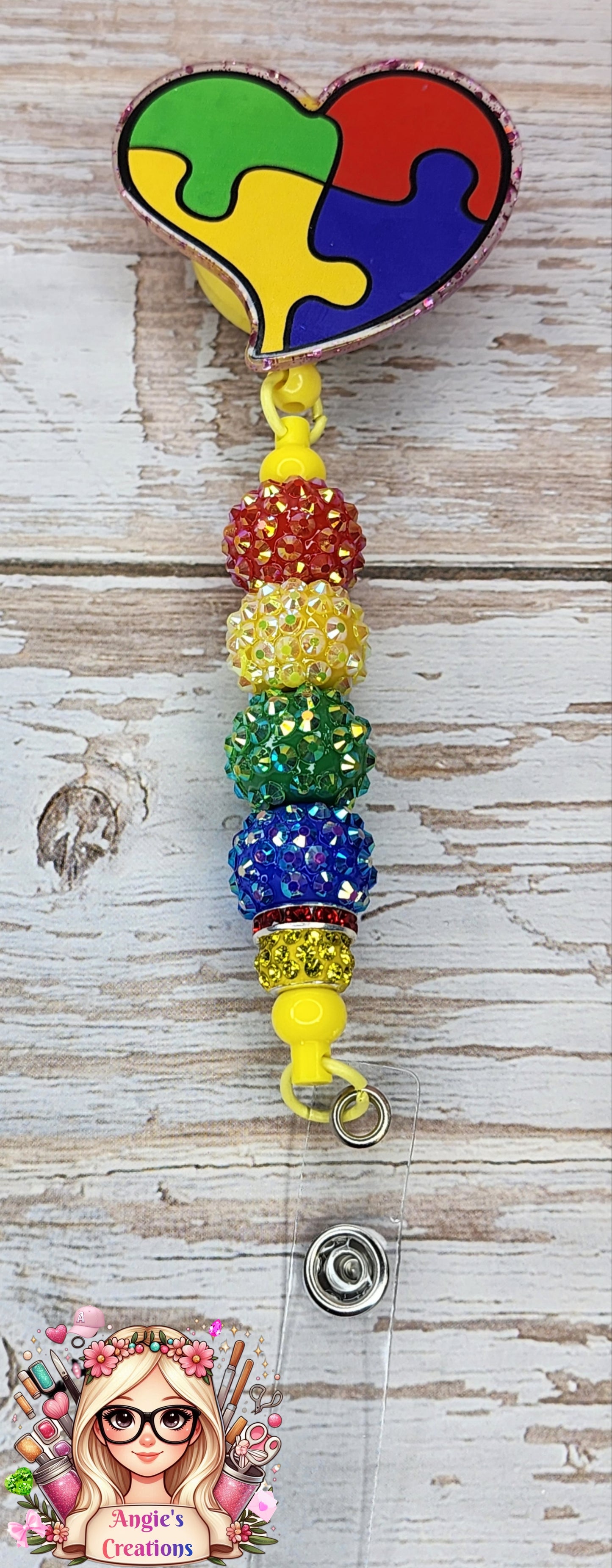 Beaded ID Holder Autism Awareness style