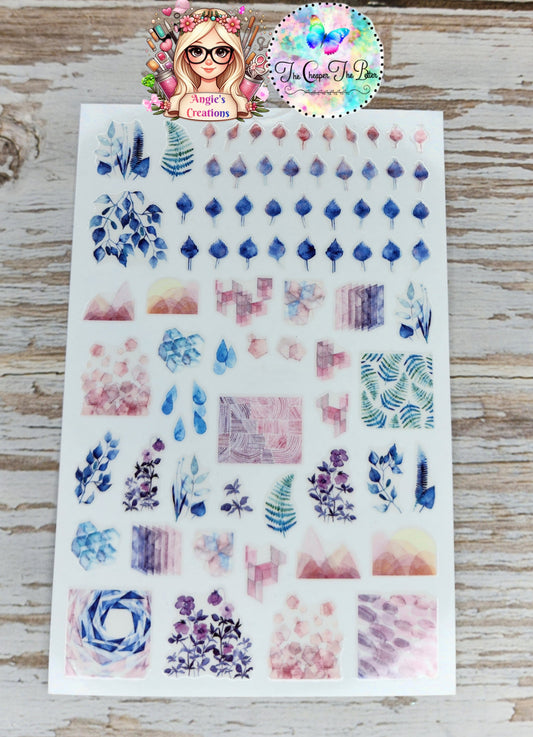 Mystic Leaf Stickers Blue & Pink