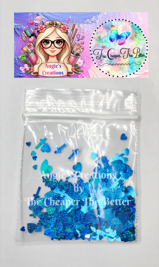 Blue Heart & Cross Glitter #34