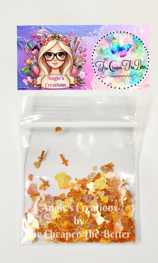 Orange Heart & Cross Glitter #40