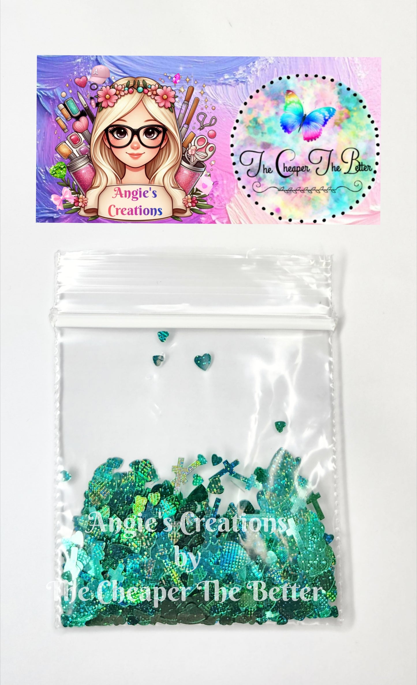 Green Heart & Cross Glitter #42