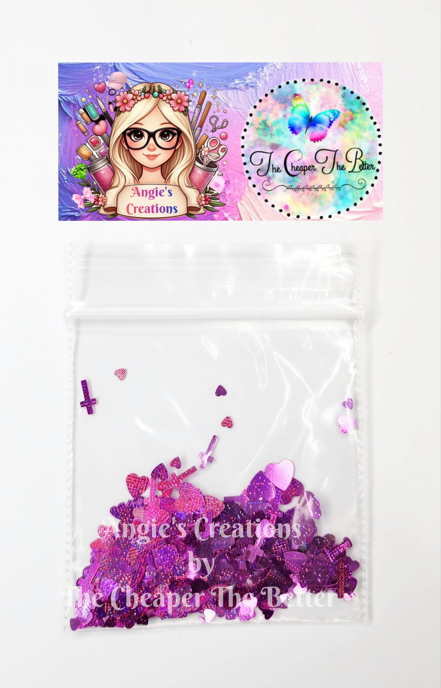 Fuchsia Heart & Cross Glitter #41