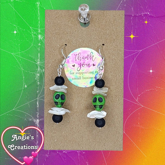 Skull Earrings Green