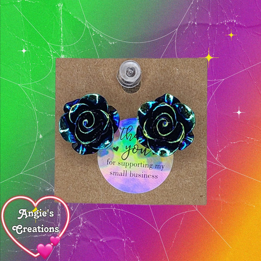 Rose Earring, Blue Black green